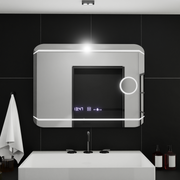 Ορθογώνιος καθρέφτης LED, 80x60 cm, MotionGlow Στυλ Marcello, Σύστημα αποθαμβώματος, Ρολόι & Θερμόμετρο, Καλλυντικός Μεγεθυντικός φακός, Dimable Marcello Mirrors Προεπιλεγμένος τίτλος Alessandro Design