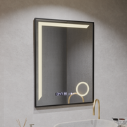 Καθρέφτης LED Francesca MotionGlow Sensor 60x80 cm Ζεστό/κρύο/ουδέτερο φως Dimmable Μαύρο πλαίσιο Βουρτσισμένο σύστημα αποθάμβωσης Thermometer Clock Marcello Funghi Collection Marcello Mirrors Προεπιλεγμένος τίτλος Alessandro Design