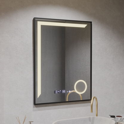 Καθρέφτης LED Francesca MotionGlow Sensor 60x80 cm Ζεστό/κρύο/ουδέτερο φως Dimmable Μαύρο πλαίσιο Βουρτσισμένο σύστημα αποθάμβωσης Thermometer Clock Marcello Funghi Collection Marcello Mirrors Προεπιλεγμένος τίτλος Alessandro Design