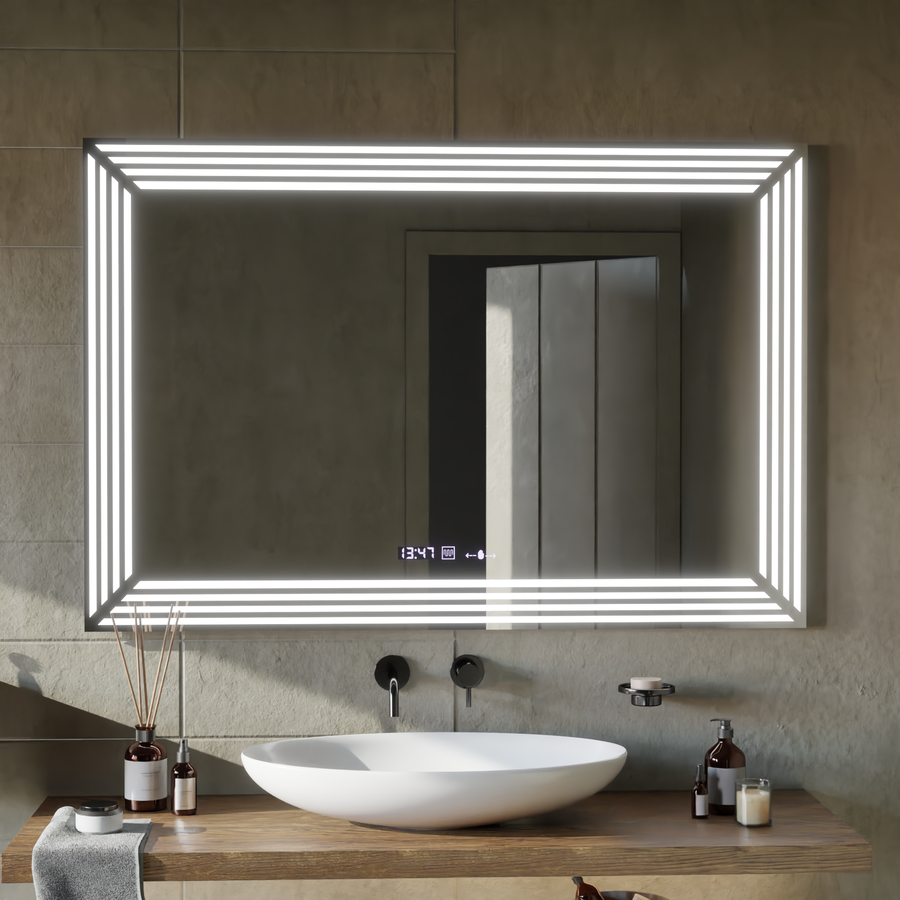 Ορθογώνιος καθρέφτης LED, 120x80 cm, Αισθητήρας Venezia Marcello MotionGlow, Σύστημα αποθολώματος, Ρολόι & Θερμόμετρο, Καθρέφτες Dimabila Marcello Προεπιλεγμένος τίτλος Alessandro Design