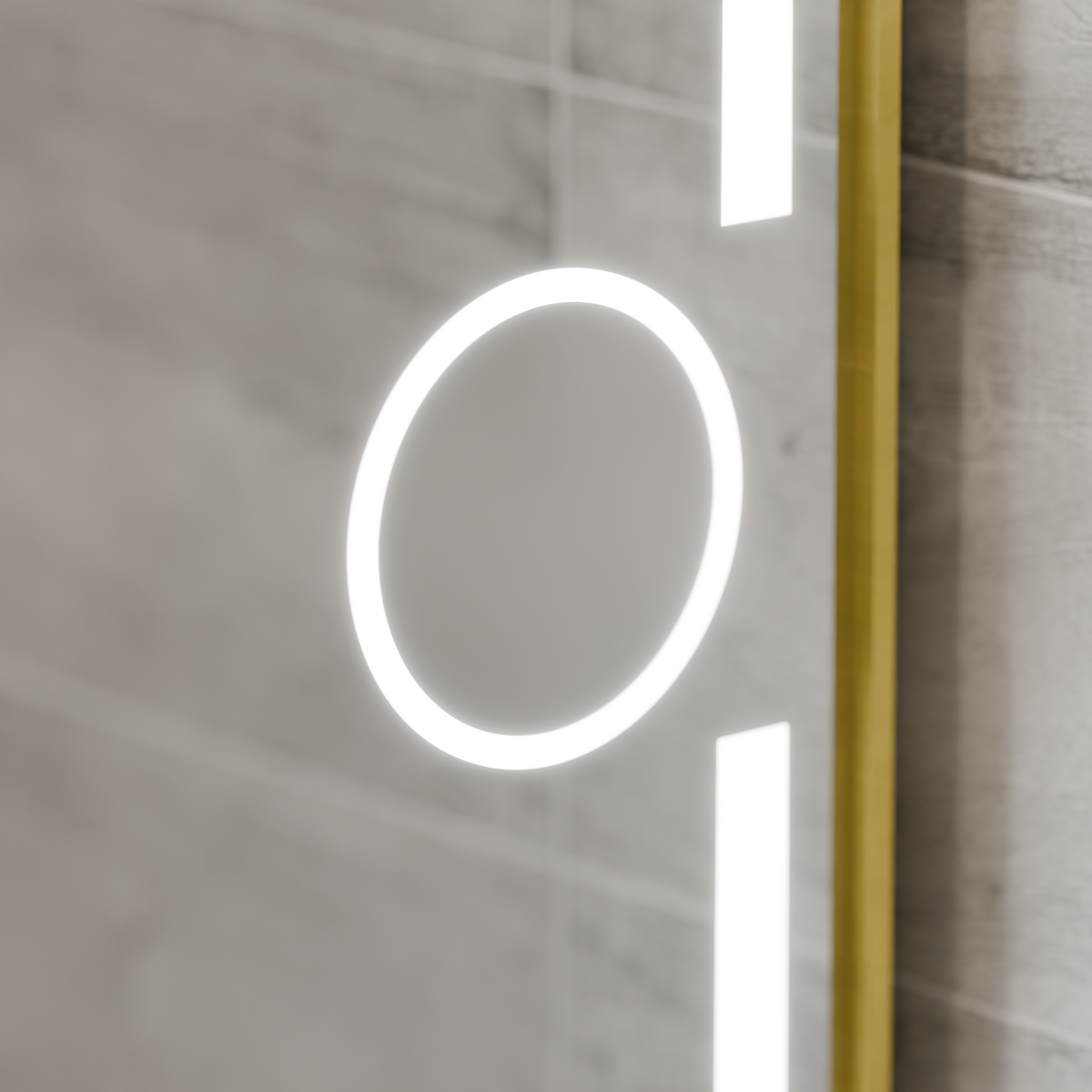 Ορθογώνιος καθρέφτης LED, 120x80 cm, Eclat MotionGlow Marcello, Σύστημα αποθάμβωσης, Ρολόι & Θερμόμετρο, Καλλυντικό Μεγεθυντικός φακός, Dimable, Βουρτσισμένο χρυσό πλαίσιο Marcello Mirrors Προεπιλεγμένος τίτλος Alessandro Design