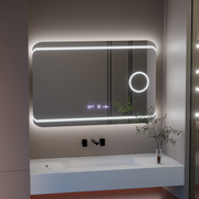 Ορθογώνιος καθρέφτης LED, 100x60 cm, Definition MotionGlow Marcello, Σύστημα αποθάμβωσης, Ρολόι & Θερμόμετρο, Καλλυντικός Μεγεθυντικός φακός, Dimable Marcello Mirrors Προεπιλεγμένος τίτλος Alessandro Design