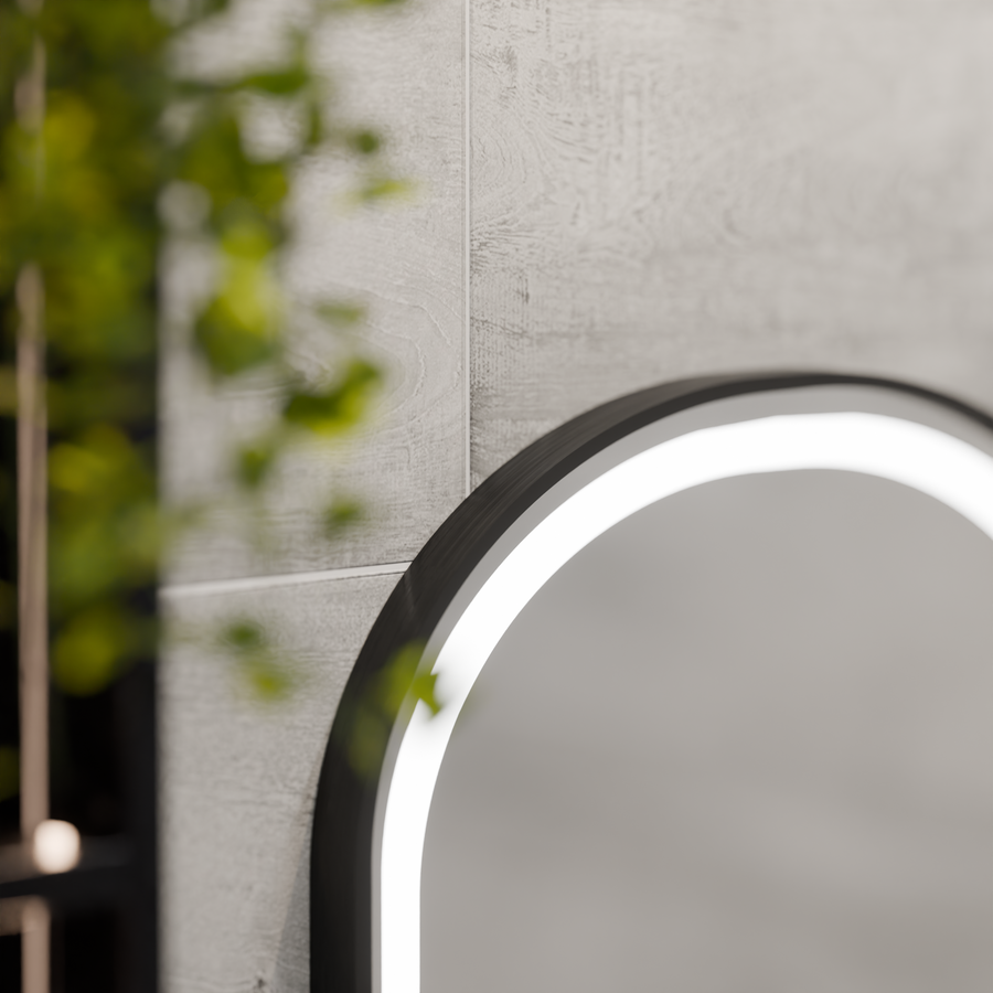 Helmut LED Touch Mirror De-fogging System, Clock and Temperature 50x80 cm Black Frame Brushed Marcello Funghi Mirrors Korman S Προεπιλεγμένος τίτλος Alessandro Design