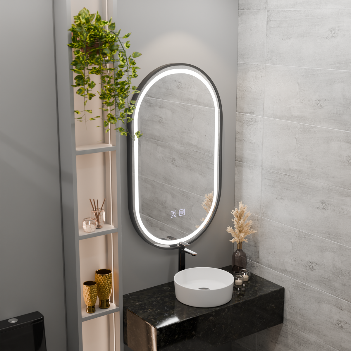 Οβάλ καθρέφτης LED 60x100cm VETRO Touch Dimable Demister System, Μαύρο πλαίσιο Korman Mirrors E Προεπιλεγμένος τίτλος Alessandro Design