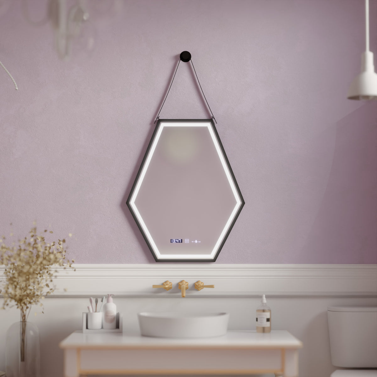Ορθογώνιος καθρέφτης LED, 55x70 cm, Αισθητήρας Marcello MotionGlow, Σύστημα αποθολώματος, Ρολόι & Θερμόμετρο, Ρυθμιζόμενοι καθρέφτες Marcello Προεπιλεγμένος τίτλος Alessandro Design