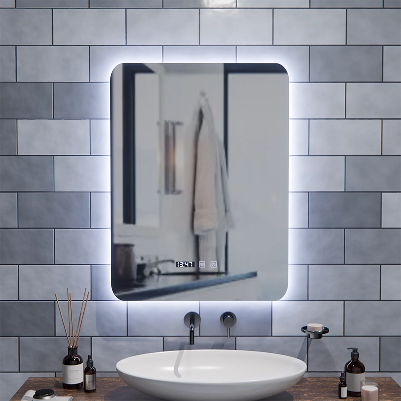Ορθογώνιος καθρέφτης LED αφής ARTAR, 60X80cm, Σύστημα αποθάμβωσης, ρύθμιση ρύθμισης, ρολόι και θερμοκρασία, θερμό ουδέτερο ψυχρό φως 3000K/4000K/6000K