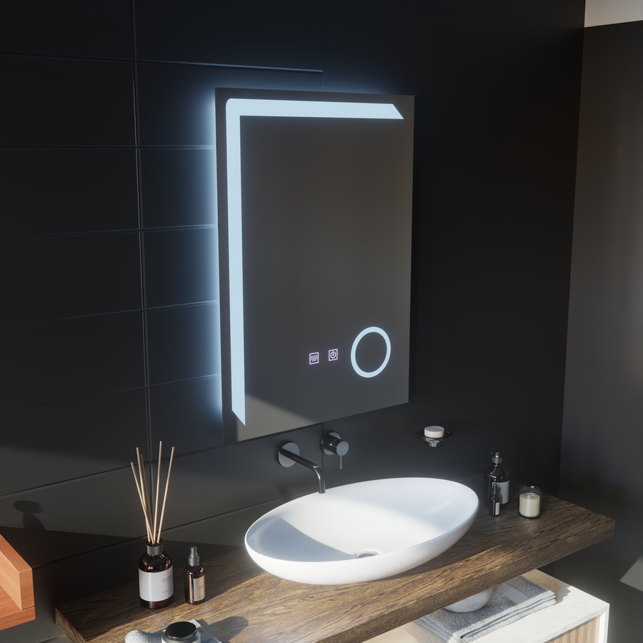 Ορθογώνιος καθρέφτης LED, 50x70cm, Linea Touch, Σύστημα Demister, Dimmable Mirrors Korman E Προεπιλεγμένος τίτλος Alessandro Design