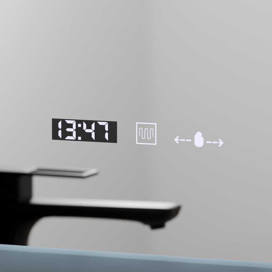 Ορθογώνιος καθρέφτης LED, 80x60 cm, αισθητήρας ELANCEE MotionGlow Marcello, Σύστημα αποθαμβώματος, Ρολόι & Θερμόμετρο, Dimable Mirrors Marcello Προεπιλεγμένος τίτλος Alessandro Design