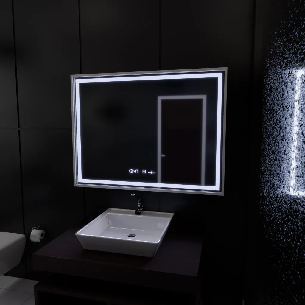 Ορθογώνιος καθρέφτης LED, 80x60 cm, Verite Imperial Silver Motion Glow Marcello, Σύστημα αποθαμβώματος, Ρολόι & Θερμόμετρο, Dimable Καθρέφτες Marcello Προεπιλεγμένος τίτλος Alessandro Design