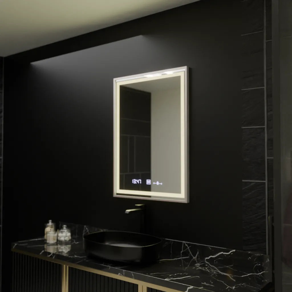 Ορθογώνιος καθρέφτης LED, 60x80 cm, Verite Imperial Silver Motion Glow Marcello, Σύστημα Demister, Ρολόι & Θερμόμετρο, Dimable Mirrors Marcello Προεπιλεγμένος τίτλος Alessandro Design