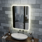 Ορθογώνιος καθρέφτης LED αφής ARTAR, 60X80cm, Σύστημα αποθάμβωσης, με δυνατότητα ρύθμισης ρύθμισης, ρολόι και θερμοκρασία, ζεστό ουδέτερο κρύο φως 3000K/4000K/6000K Καθρέφτης μπάνιου με LED και ξεθάμπωμα Προεπιλεγμένος τίτλος Alessandro Design