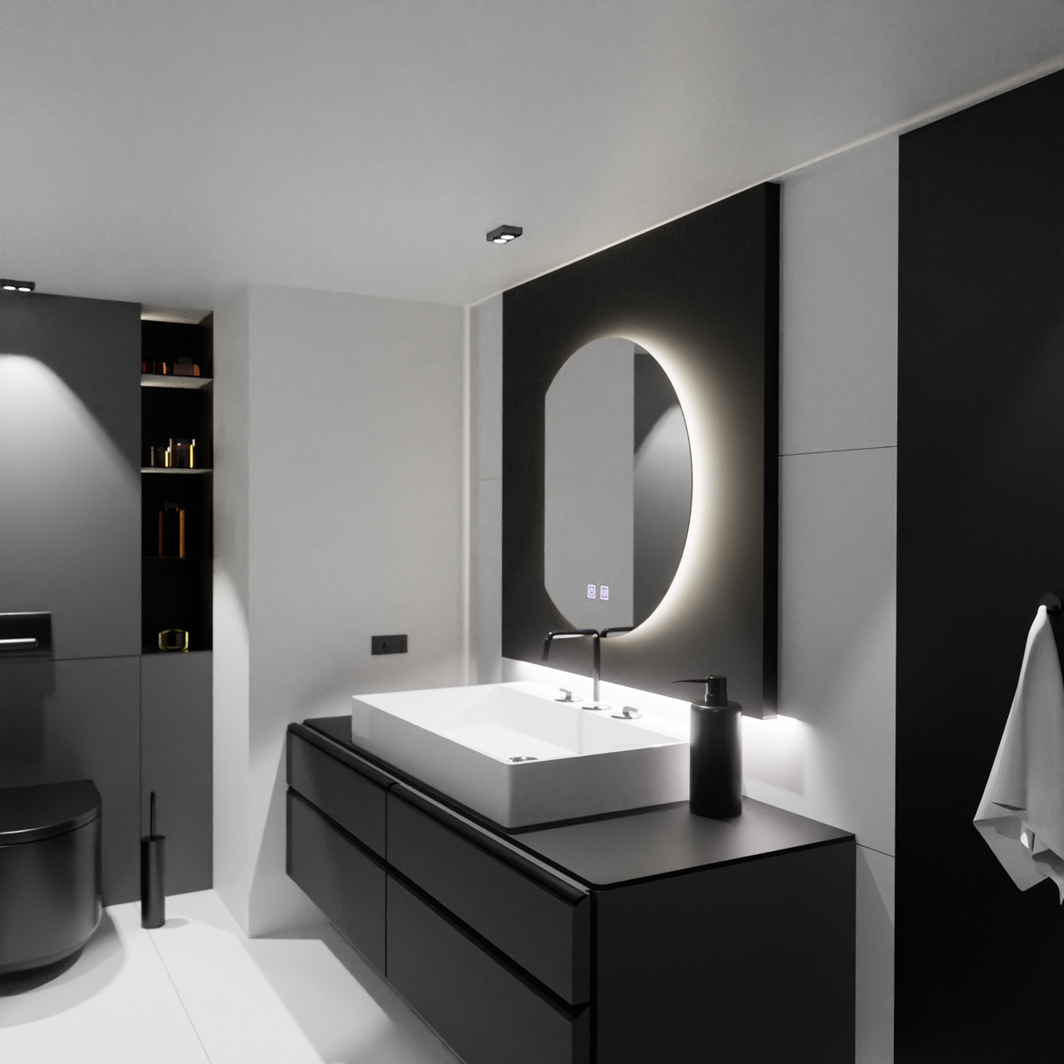 Semiluna LED Mirror 54x60, Arcana Touch, Demister System, Dimable Mirrors Korman E Προεπιλεγμένος τίτλος Alessandro Design