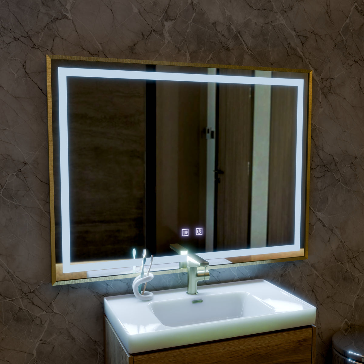 Καθρέφτης αφής Kariri LED, 80x60 cm, λειτουργία Demister, Gold Rose Brushed Frame Mirrors Korman E Προεπιλεγμένος τίτλος Alessandro Design