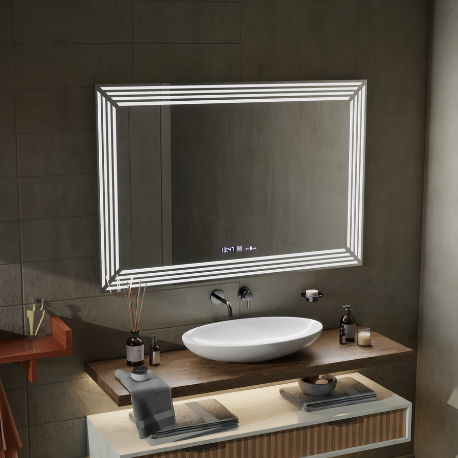 Ορθογώνιος καθρέφτης LED, 120x80 cm, Αισθητήρας Venezia Marcello MotionGlow, Σύστημα αποθολώματος, Ρολόι & Θερμόμετρο, Καθρέφτες Dimabila Marcello Προεπιλεγμένος τίτλος Alessandro Design