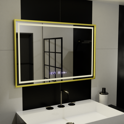 Ορθογώνιος καθρέφτης LED, 120x80 cm, Verite Royale Gold MotionGlow Marcello, Σύστημα αποθαμβώματος, Ρολόι & Θερμόμετρο, Dimable Καθρέφτες Marcello Προεπιλεγμένος τίτλος Alessandro Design