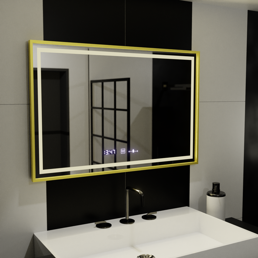 Ορθογώνιος καθρέφτης LED, 120x80 cm, Verite Royale Gold MotionGlow Marcello, Σύστημα αποθαμβώματος, Ρολόι & Θερμόμετρο, Dimable Καθρέφτες Marcello Προεπιλεγμένος τίτλος Alessandro Design