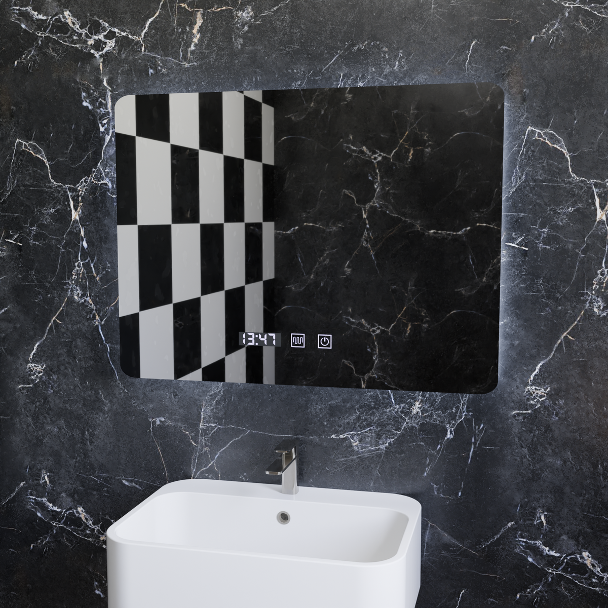 Ορθογώνιος καθρέφτης LED ARTAR Touch, 80X60cm, Σύστημα Demister, Dimmable, Clock and Temperature, Warm Neutral Cold Light 3000K/4000K/6000K Bathroom Mirror with LED and Demister Default Title Alessandro Design