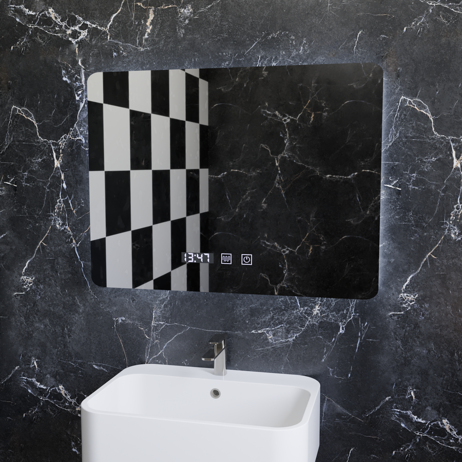 Ορθογώνιος καθρέφτης LED ARTAR Touch, 80X60cm, Σύστημα Demister, Dimmable, Clock and Temperature, Warm Neutral Cold Light 3000K/4000K/6000K Bathroom Mirror with LED and Demister Default Title Alessandro Design