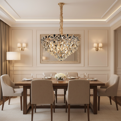 Magno Cristal Candelabra 11xE14, Διάμετρος 60cm, Γυαλιστερό χρυσό, Ρυθμιζόμενο ύψος, Metal and Crystal Cristal Candelabra Προεπιλεγμένος τίτλος Alessandro Design