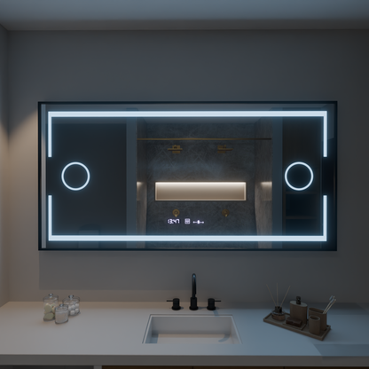 Ορθογώνιος καθρέφτης LED, 160x80 cm, Αισθητήρας Marcello MotionGlow, Σύστημα αποθολώματος, Ρολόι & Θερμόμετρο, Καλλυντικός Μεγεθυντικός φακός, Dimable Marcello Mirrors Προεπιλεγμένος τίτλος Alessandro Design