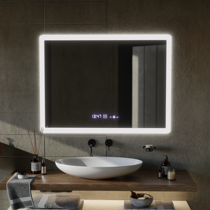 Ορθογώνιος καθρέφτης LED, 80x60 cm, αισθητήρας ELANCEE MotionGlow Marcello, Σύστημα αποθαμβώματος, Ρολόι & Θερμόμετρο, Dimable Mirrors Marcello Προεπιλεγμένος τίτλος Alessandro Design