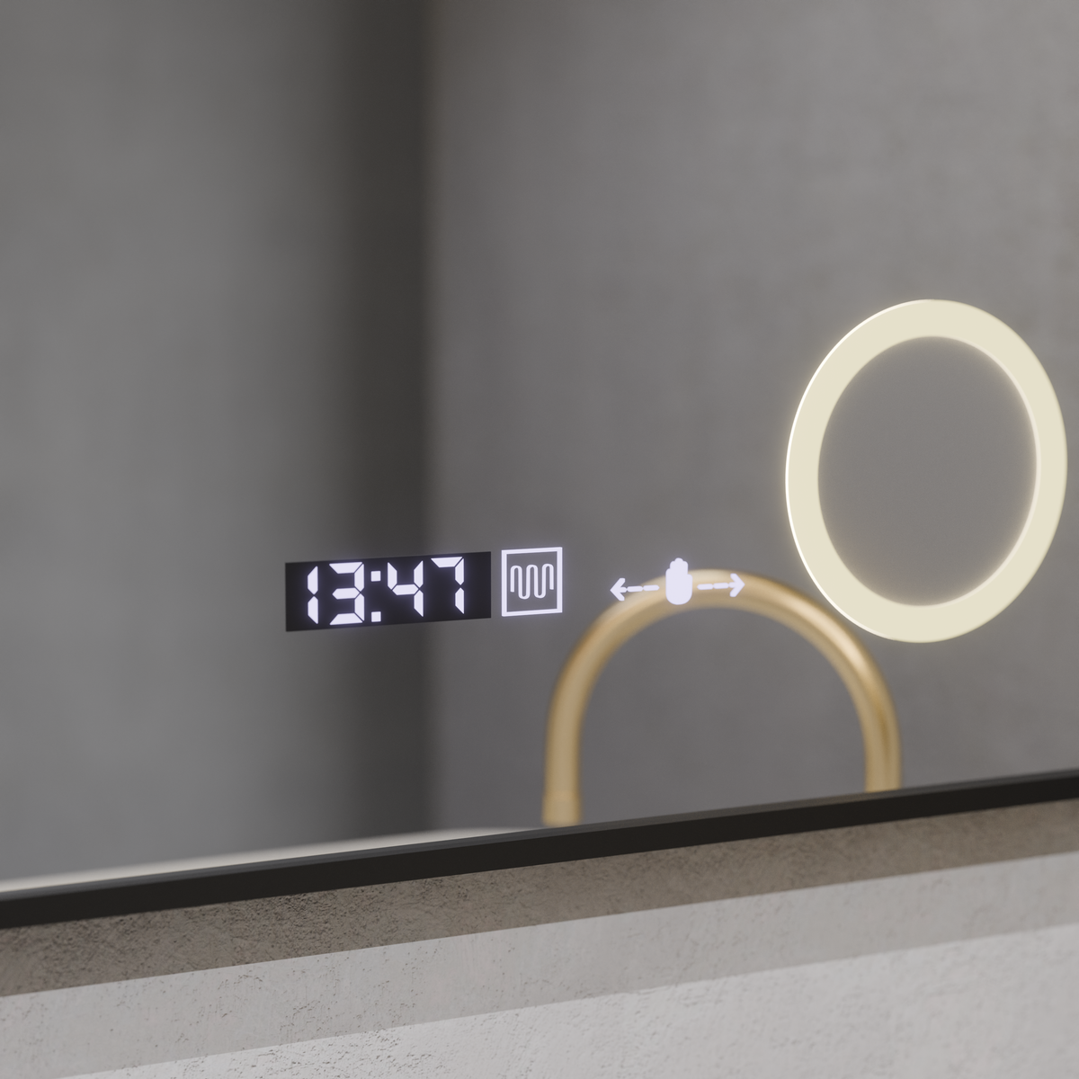 Καθρέφτης LED Francesca MotionGlow Sensor 60x80 cm Ζεστό/κρύο/ουδέτερο φως Dimmable Μαύρο πλαίσιο Βουρτσισμένο σύστημα αποθάμβωσης Thermometer Clock Marcello Funghi Collection Marcello Mirrors Προεπιλεγμένος τίτλος Alessandro Design