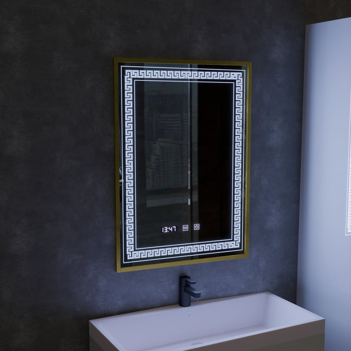 Καθρέφτης LED Touch Bruno Demister System, Ρολόι και θερμοκρασία 60x80 cm Βουρτσισμένο χρυσό πλαίσιο, S84/60X80 Καθρέφτες Korman S Προεπιλεγμένος τίτλος Alessandro Design