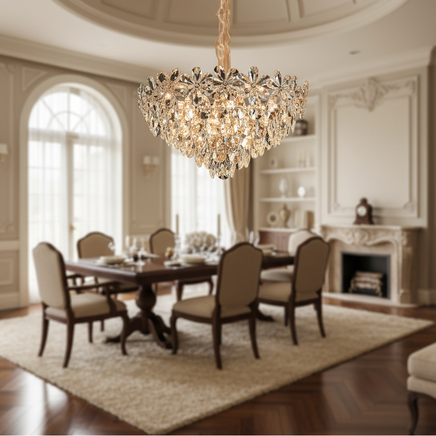 Magno Crystal Chandelier 11xE14, Διάμετρος 60cm, Γυαλιστερό Χρυσό, Ρυθμιζόμενο Ύψος, Μέταλλο και Κρύσταλλο