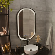 LED Touch Helmut Mirror, Demister System, Clock and Temperature 45x90 cm, Black Frame, Brushed Marcello Funghi Mirrors Korman S Προεπιλεγμένος τίτλος Alessandro Design