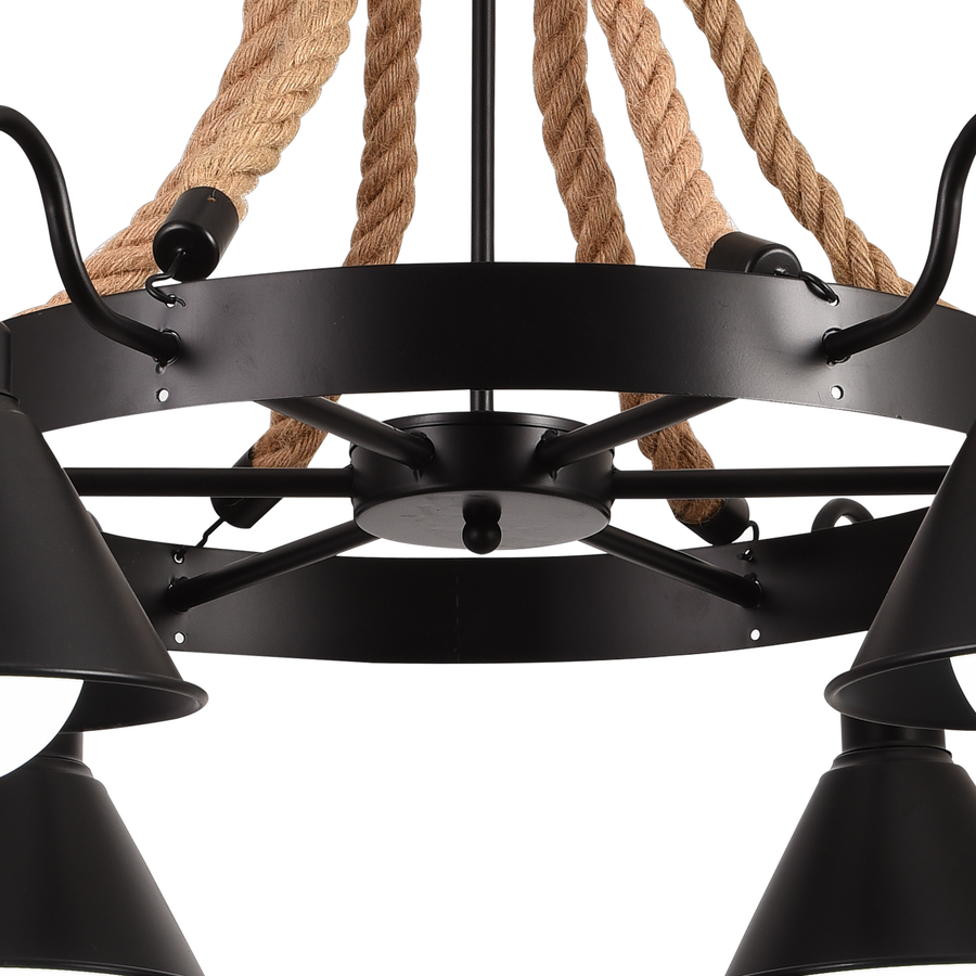 Vintage πολυέλαιος με σχοινί LV584/6BK, 6xE27 Dark Wood Vintage Chandeliers Προεπιλεγμένος τίτλος Alessandro Design