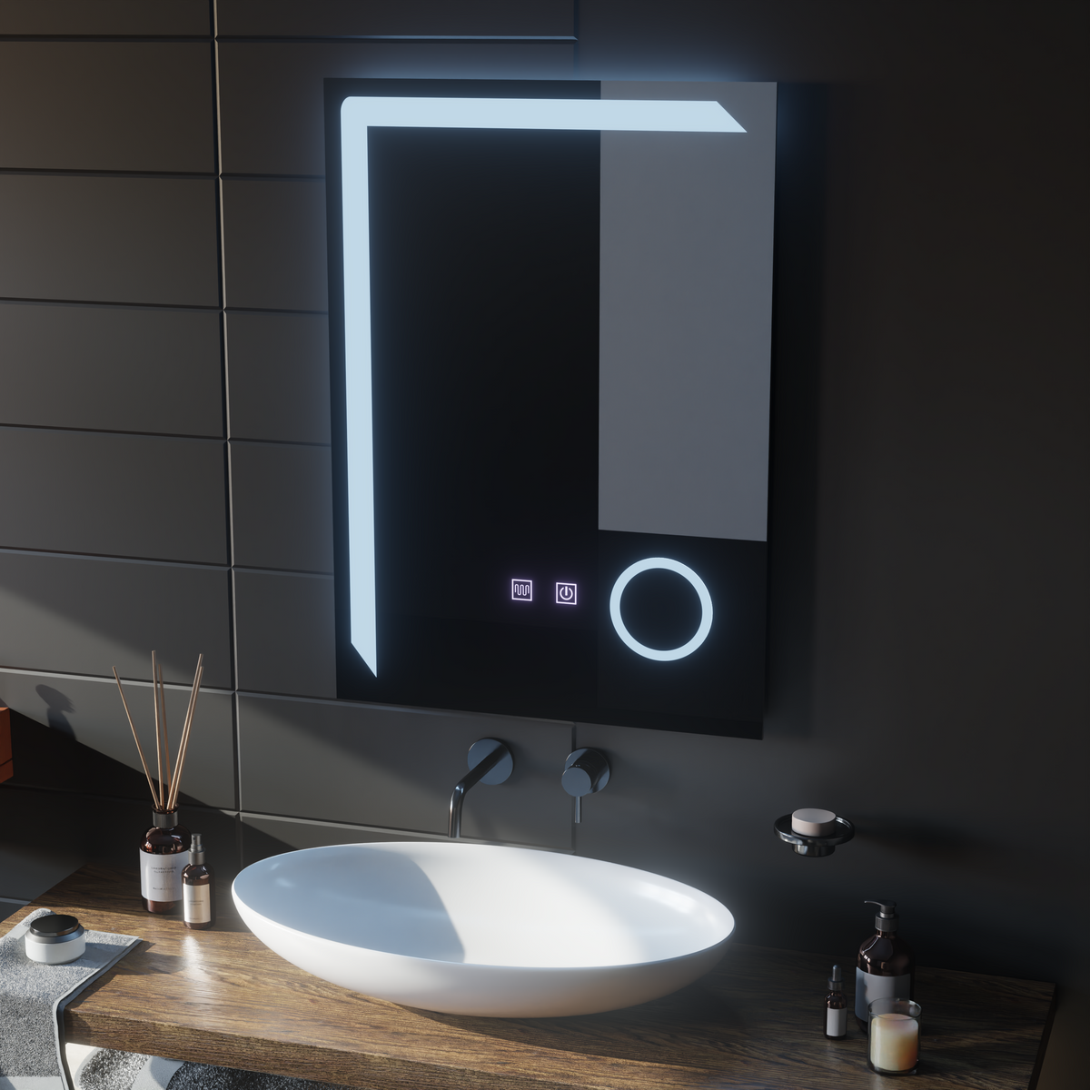 Ορθογώνιος καθρέφτης LED, 50x70cm, Linea Touch, Σύστημα Demister, Dimmable Mirrors Korman E Προεπιλεγμένος τίτλος Alessandro Design