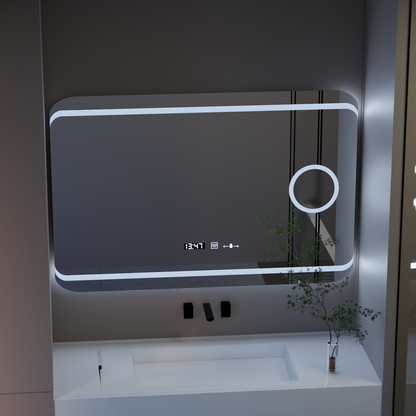 Ορθογώνιος καθρέφτης LED, 120x80 cm, Definition MotionGlow Marcello, Σύστημα αποθαμβώματος, Ρολόι & Θερμόμετρο, Καλλυντικός Μεγεθυντικός φακός, Dimable Marcello Mirrors Προεπιλεγμένος τίτλος Alessandro Design