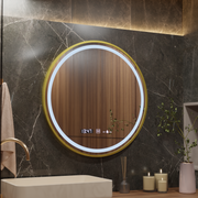 LED Στρογγυλός καθρέφτης, 80 cm, Celeste Royale Gold MotionGlow Marcello, Σύστημα αποθαμβώματος, Ρολόι & Θερμόμετρο, Καθρέφτες Dimable Marcello Προεπιλεγμένος τίτλος Alessandro Design