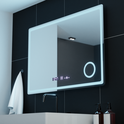 Ορθογώνιος καθρέφτης LED, 90x60 cm, Velor MotionGlow Marcello, Σύστημα αποθαμβώματος, Ρολόι & Θερμόμετρο, Καλλυντικός Μεγεθυντικός φακός, Καθρέφτες Dimable Marcello Προεπιλεγμένος τίτλος Alessandro Design