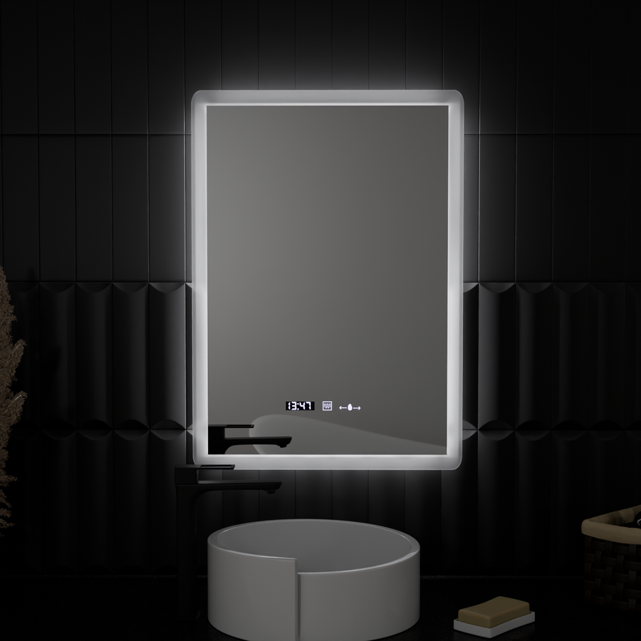 Ορθογώνιος καθρέφτης LED, 50x70 cm, αισθητήρας ELANCEE MotionGlow Marcello, Σύστημα αποθαμβώματος, Ρολόι & Θερμόμετρο, Dimable Mirrors Marcello Προεπιλεγμένος τίτλος Alessandro Design