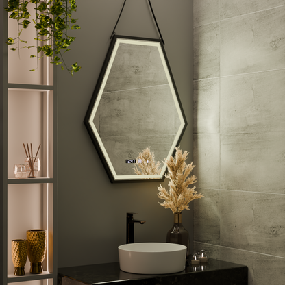 Ορθογώνιος καθρέφτης LED, 55x70 cm, Αισθητήρας Marcello MotionGlow, Σύστημα αποθολώματος, Ρολόι & Θερμόμετρο, Ρυθμιζόμενοι καθρέφτες Marcello Προεπιλεγμένος τίτλος Alessandro Design