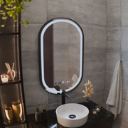LED Touch Helmut Mirror, Demister System, Clock and Temperature 45x90 cm, Black Frame, Brushed Marcello Funghi Mirrors Korman S Προεπιλεγμένος τίτλος Alessandro Design