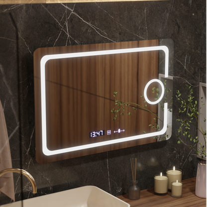 Ορθογώνιος καθρέφτης LED, 110x75 cm, Eclat MotionGlow Marcello, Σύστημα αποθολώματος, Ρολόι & Θερμόμετρο, Καλλυντικός Μεγεθυντικός φακός, Καθρέφτες Dimable Marcello Προεπιλεγμένος τίτλος Alessandro Design