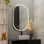 Οβάλ καθρέφτης LED, 50x80cm, Eminence MotionGlow Marcello, Σύστημα αποθάμβωσης, Ρολόι & Θερμόμετρο, Dimable Mirrors Marcello Προεπιλεγμένος τίτλος Alessandro Design