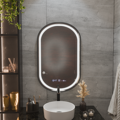 LED Touch Helmut Mirror, Demister System, Clock and Temperature 45x90 cm, Black Frame, Brushed Marcello Funghi Mirrors Korman S Προεπιλεγμένος τίτλος Alessandro Design