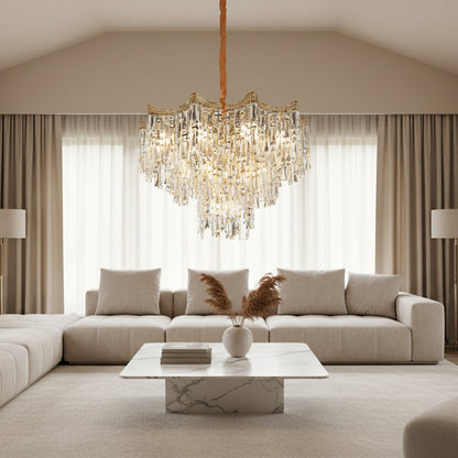 Κρυστάλλινος πολυέλαιος VETRA Eleganza 9xE14, D50 cm, Χρυσός, Ρυθμιζόμενο Ύψος, Μέταλλο και Κρύσταλλο