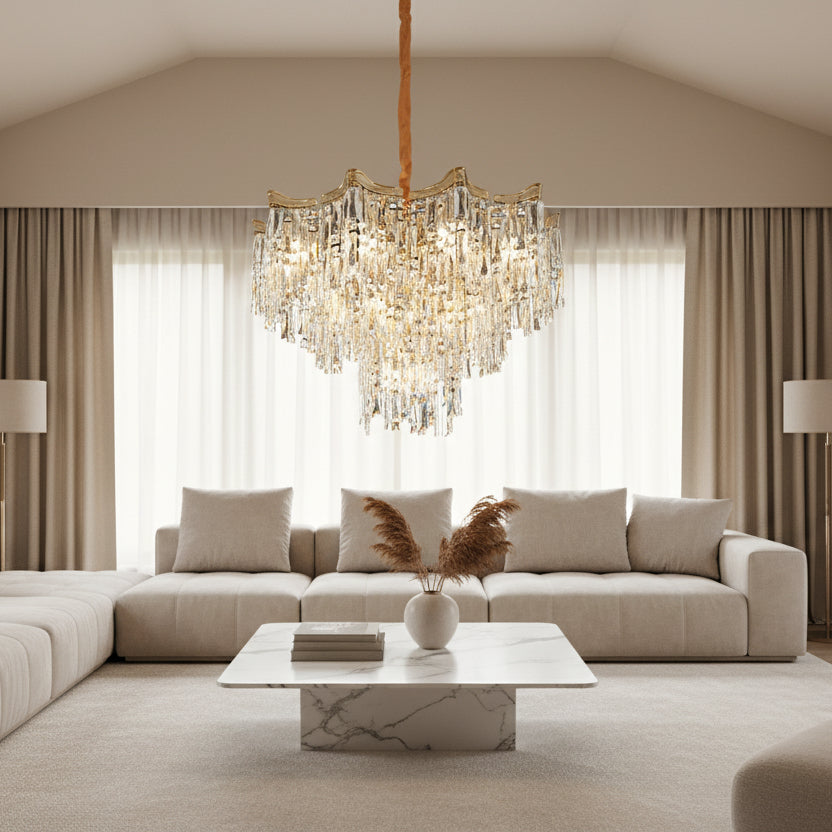 Κρυστάλλινος πολυέλαιος VETRA Eleganza 9xE14, D50 cm, Χρυσός, Ρυθμιζόμενο Ύψος, Μέταλλο και Κρύσταλλο