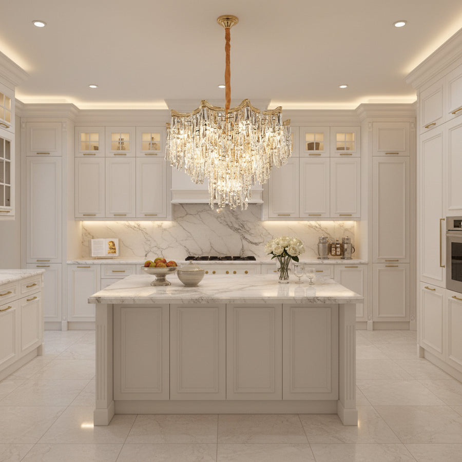 Crystal Chandelier VETRA Nobile 6xE14, D40 cm, Χρυσό, Ρυθμιζόμενο Ύψος, Μέταλλο και Κρύσταλλο