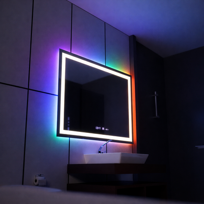 Ορθογώνιος καθρέφτης LED, 100x60 cm, Verite MotionGlow Marcello, Σύστημα αποθαμβώματος, Ρολόι & Θερμόμετρο, Ρυθμιζόμενο, W09/100X60BTRGB Καθρέφτες Marcello Προεπιλεγμένος τίτλος Alessandro Design