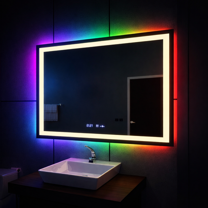 Ορθογώνιος καθρέφτης LED, 100x60 cm, Verite MotionGlow Marcello, Σύστημα αποθαμβώματος, Ρολόι & Θερμόμετρο, Ρυθμιζόμενο, W09/100X60BTRGB Καθρέφτες Marcello Προεπιλεγμένος τίτλος Alessandro Design