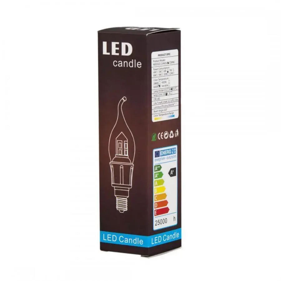 Λαμπτήρας LED E14 Κερί, 12W, Θερμό Φως, 6000Κ