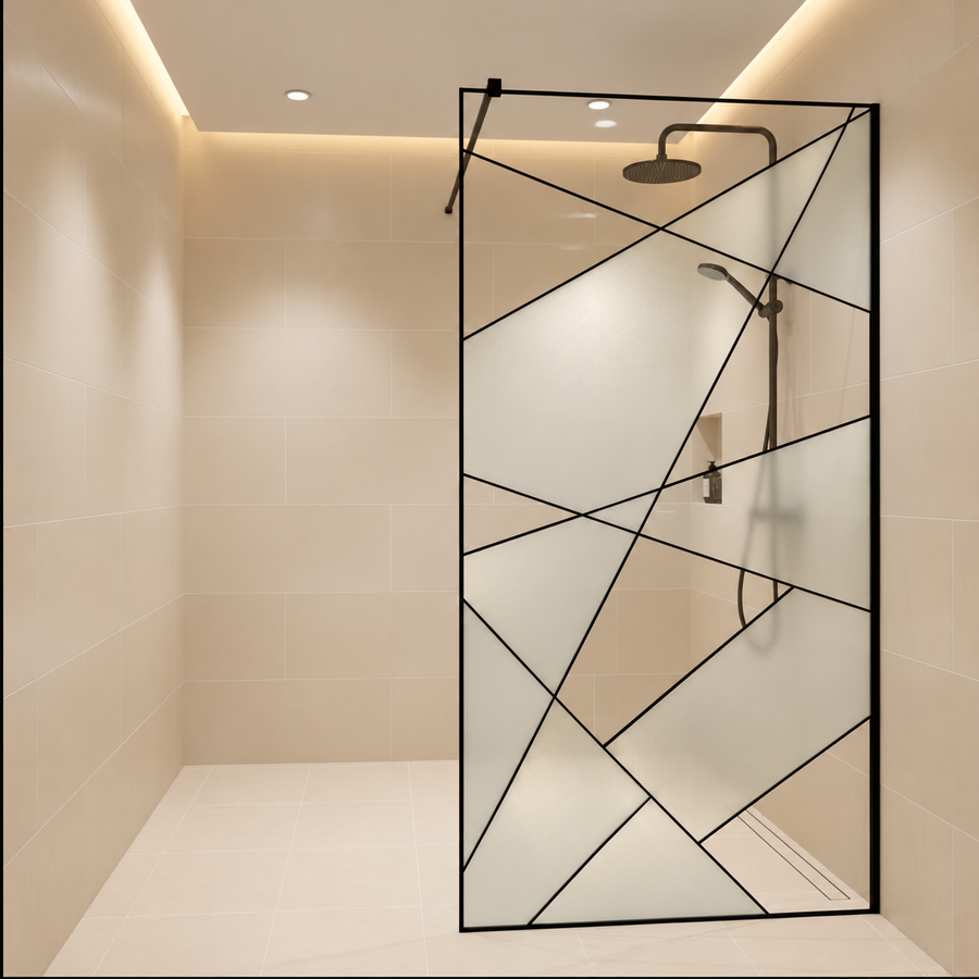 SASKATCHEWAN Οθόνη ντους Walk-In, 90x195cm, Μεταλλική, Διαφανής και Μαύρη