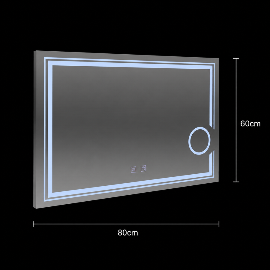 Ορθογώνιος καθρέφτης LED, 80x60cm, Cold Light, CANTO Touch, Demister System, Dimmable