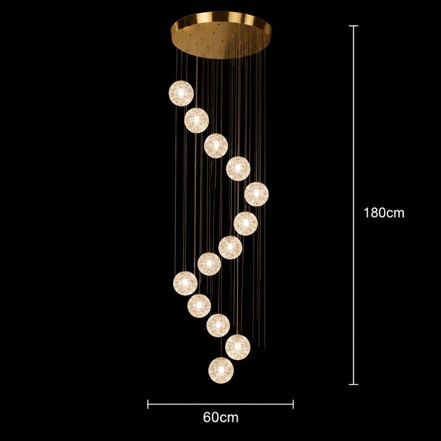 Πολυέλαιος Crystal MILLE, 13xG9, Διάμετρος 60cm x Ύψος 180cm, Κρύσταλλο και μέταλλο, Χρυσός