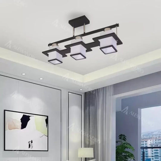 Aramis Classic Chandelier with Wood Square Shade 3x E27 Grey Black Classic Chandeliers Προεπιλεγμένος τίτλος Alessandro Design